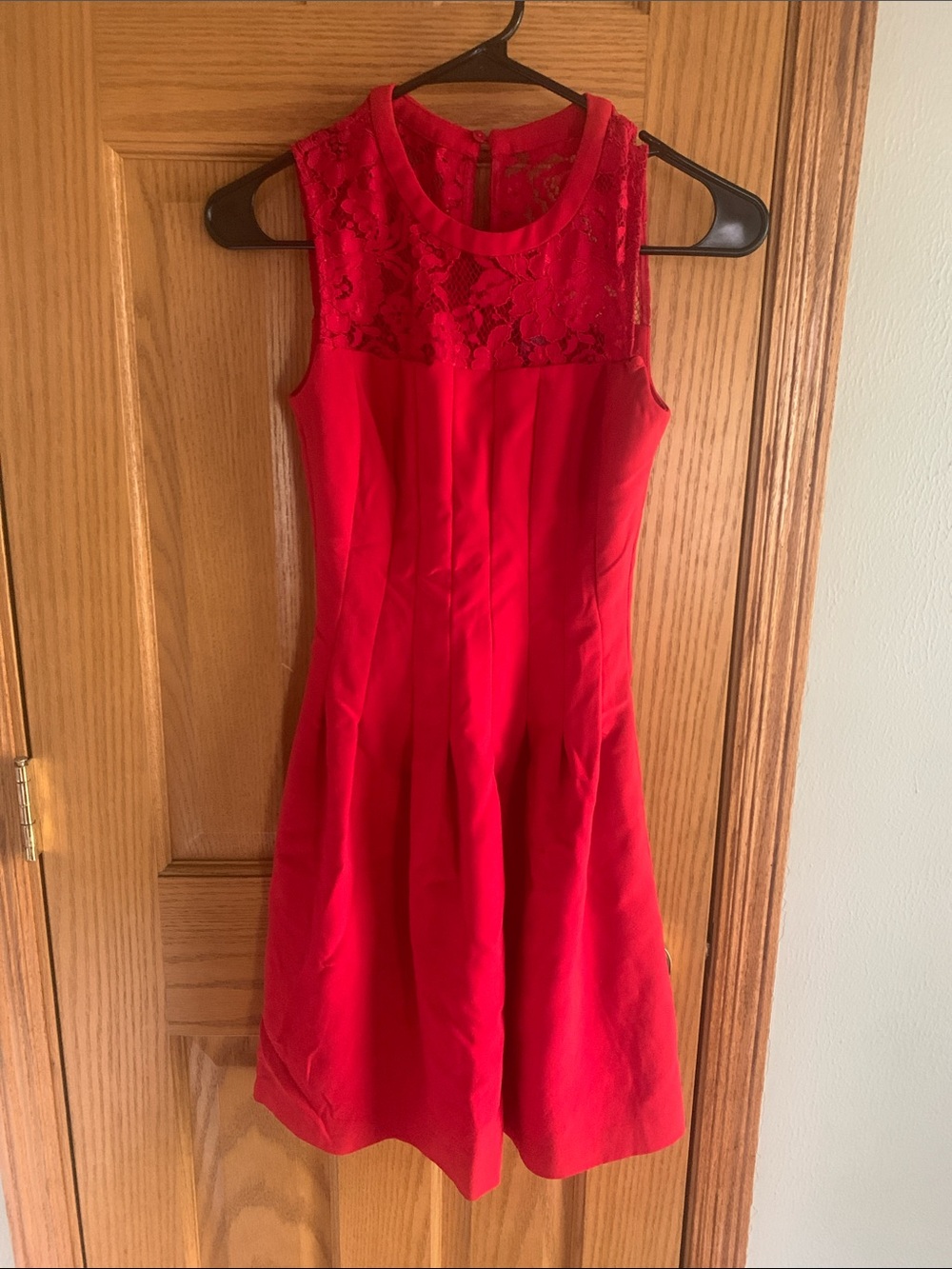 H&M Red Lace Yoke Sleeveless Fit-and-Flare Dress